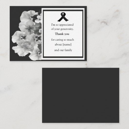 白と黒のパンジーの葬儀ありがとう ノートカード (正面/裏面)