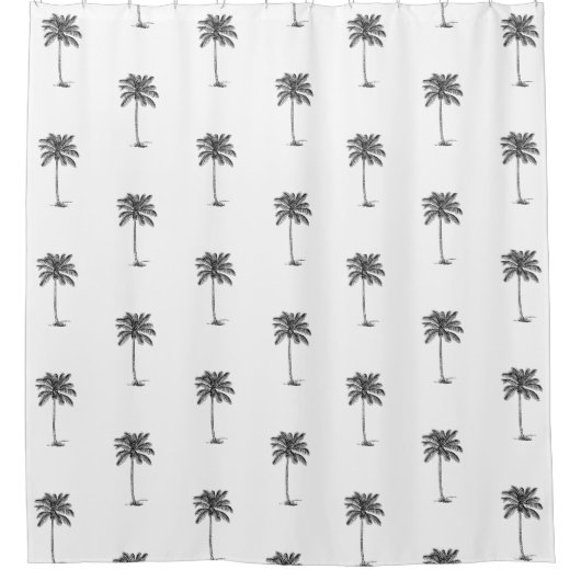 白と黒のパームのヤシの木 シャワーカーテン (正面)