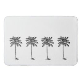 白と黒のパームのヤシの木 バスマット