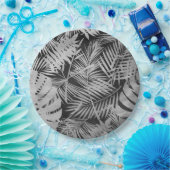 白と黒のパーム葉 ペーパープレート (パーティー)