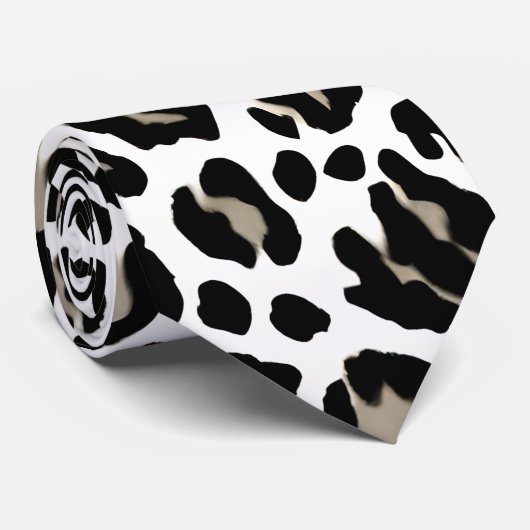 白と黒のヒョウ印刷 ネクタイ (ロール)