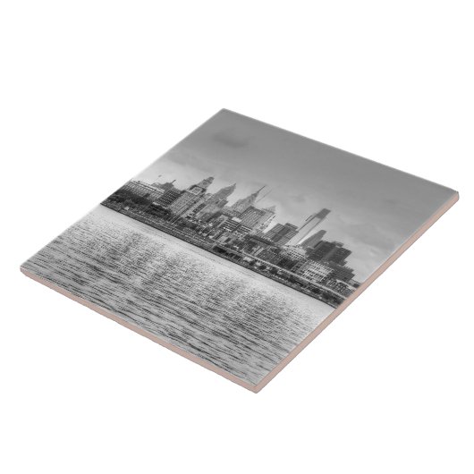 白と黒のフィラデルフィアのスカイライン タイル (側面)