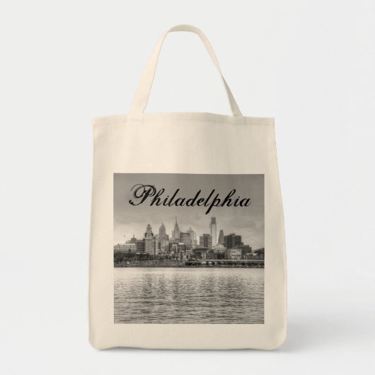 白と黒のフィラデルフィアのスカイライン トートバッグ (正面)
