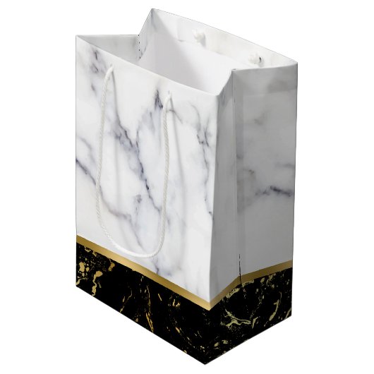 白と黒のフェイク大理石の組み合わせ ミディアムペーパーバッグ (正面アングル)