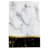 白と黒のフェイク大理石の組み合わせ ミディアムペーパーバッグ (正面)