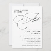 白と黒のフォトスクリプトとQRコード結婚の 招待状 (正面)