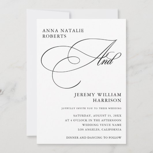 白と黒のフォトスクリプトとQRコード結婚の 招待状 (正面)