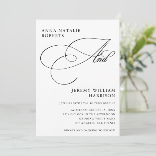 白と黒のフォトスクリプトとQRコード結婚の 招待状 (スタンド正面)