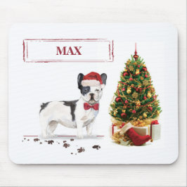 白と黒のフレンチブルドッグ クリスマス犬 マウスパッド