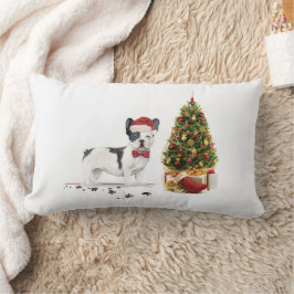 白と黒のフレンチブルドッグ クリスマス犬 ランバークッション