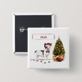 白と黒のフレンチブルドッグ クリスマス犬 缶バッジ