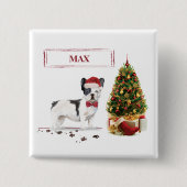 白と黒のフレンチブルドッグ クリスマス犬 缶バッジ (正面)