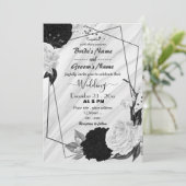 白と黒のフローラ幾何結婚図形 招待状 (スタンド正面)