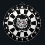 白と黒のホワイトタイガー ダーツボード<br><div class="desc">黒と白のダーツボード上の白い虎。文字パーソナライズされたは</div>