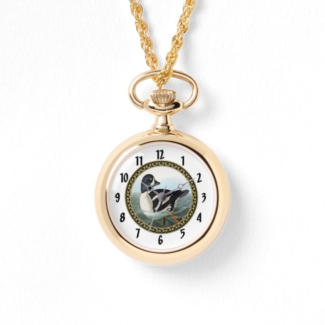 白と黒のマガモが水中で泳ぐ1 腕時計 (正面)