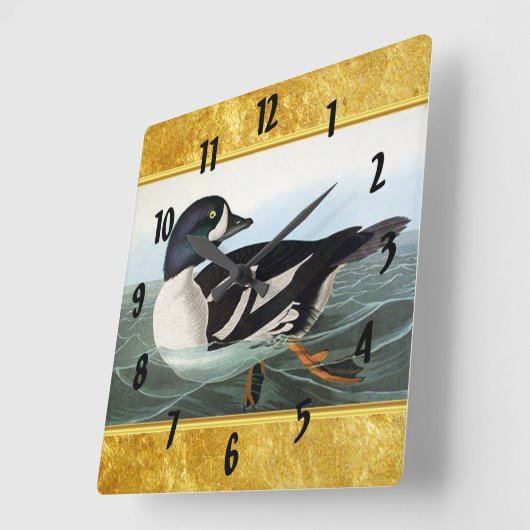 白と黒のマラードアヒルが水で泳いでいる スクエア壁時計 (傾斜)