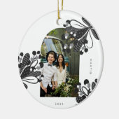 白と黒のミスタントカップルのクリスマス セラミックオーナメント (左)