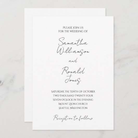 白と黒のミニマリストの書結婚道 招待状 (正面/裏面)