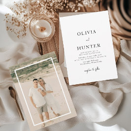 白と黒のミニマリストの結婚写真 招待状