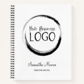 白と黒のミニマルなビジネス ロゴ 会議 ノートブック (正面)