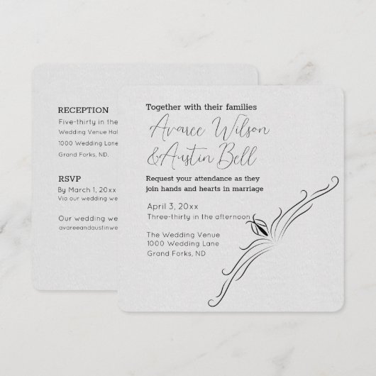 白と黒のミニマルな結婚式招待状 招待状 (正面/裏面)