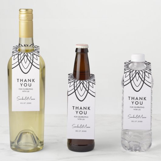 白と黒のミニマルな花ありがとう ボトルネックタグ (インサイチュ)