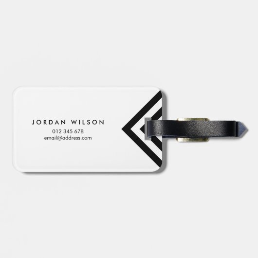 白と黒のミニマルはっきりしたリストジオメトリック ラゲッジタグ (裏面横)