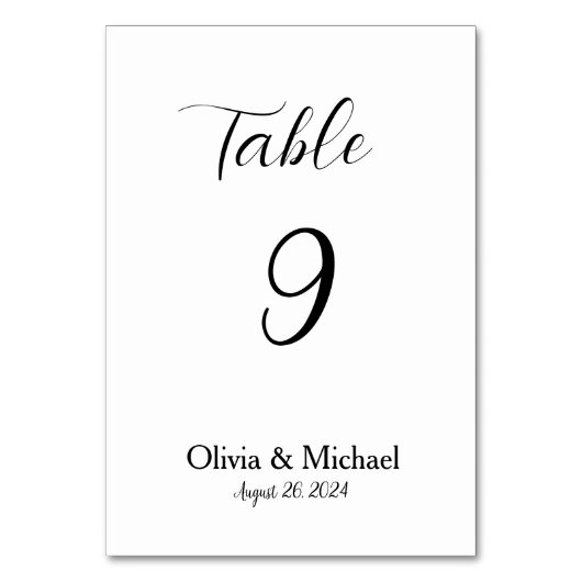 白と黒のミニマル結婚リストのテーブル番号 テーブルナンバー (正面)