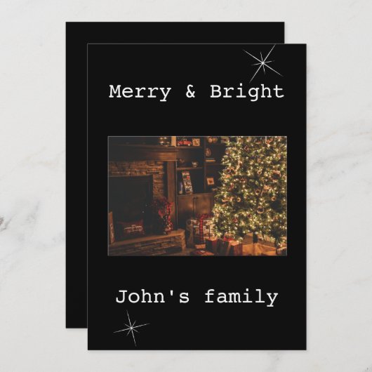 白と黒のメリークリスマス1枚の写真 シーズンカード (正面/裏面)