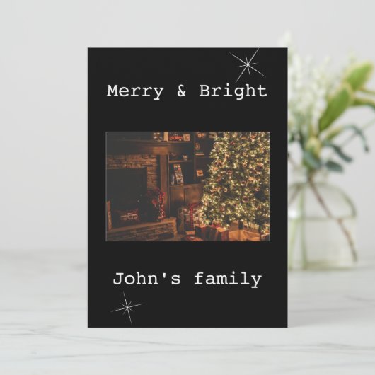 白と黒のメリークリスマス1枚の写真 シーズンカード (スタンド正面)