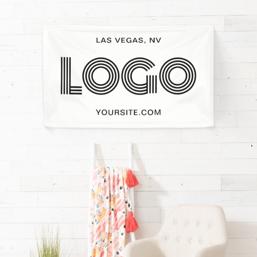 白と黒のモダンな大型長方形ロゴ 横断幕 (インサイチュ)