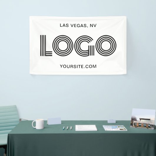 白と黒のモダンな大型長方形ロゴ 横断幕 (トレードショー)