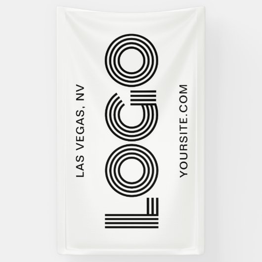 白と黒のモダンな大型長方形ロゴ 横断幕 (縦)