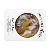 白と黒のモダン丸い写真日付を保存 マグネット (横)