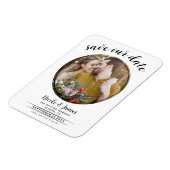 白と黒のモダン丸い写真日付を保存 マグネット (左側)