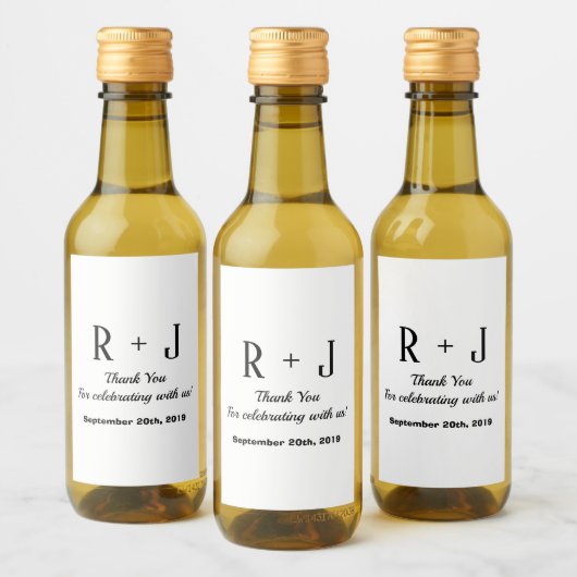 白と黒のモノグラムありがとう結婚's Mini ワインラベル (ボトル)
