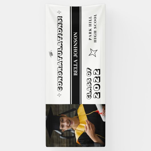 白と黒のモノグラムおめでとう 横断幕 (縦)