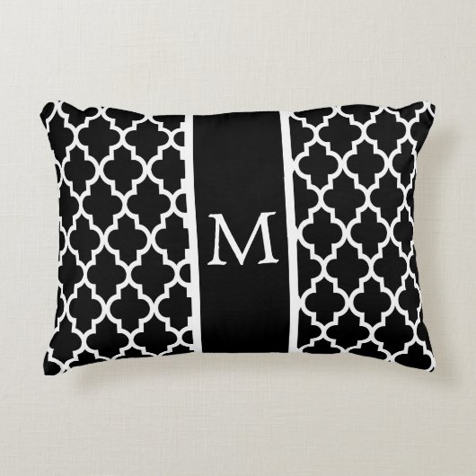 白と黒のモロッコの格子模様 アクセントクッション (正面)