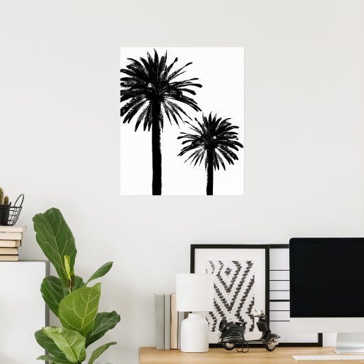 白と黒のヤシの木のシルエットウォールポスター ポスター (ホームオフィス)