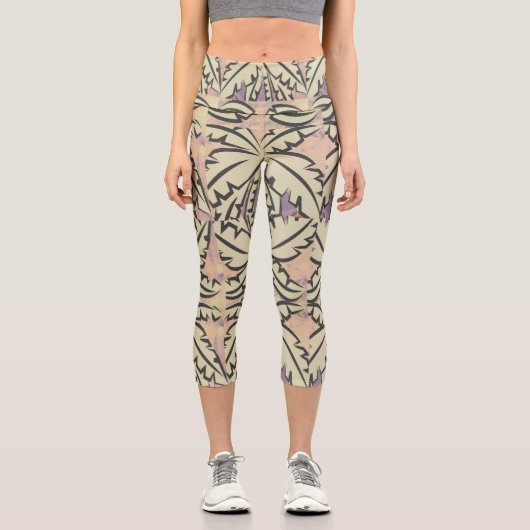 白と黒のヤシ カプリレギンス (正面)