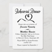 白と黒のリハーサルディナーの結婚ハート 招待状 (正面)