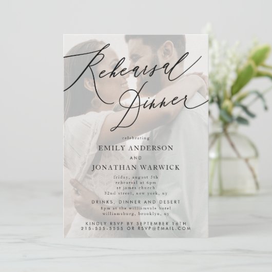 白と黒のリハ結婚ーサルの夕食写真 招待状 (スタンド正面)