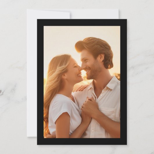 白と黒のリハ結婚ーサルの夕食写真 招待状 (裏面)