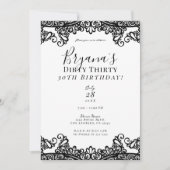 白と黒のレースの大人っぽい汚いデザインで30歳の誕生日をお祝い 招待状 (正面)