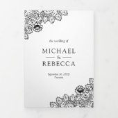 白と黒のレース結婚の写真 三つ折り招待状 (カバー)