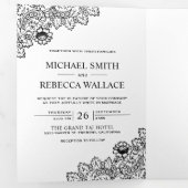 白と黒のレース結婚の写真 三つ折り招待状 (内部最初)