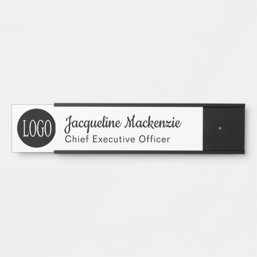 白と黒のロゴ長いタイトルオフィスドアシンボルや象徴 サインプレート (正面)