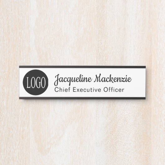 白と黒のロゴ長いタイトルオフィスドアシンボルや象徴 サインプレート (正面)