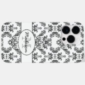 白と黒のヴィンテージダマスクパターンモノグラム Case-Mate iPhoneケース (裏面 (横))