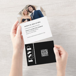 白と黒の不倫結婚のリングや輪 – 写真 オールインワン招待状